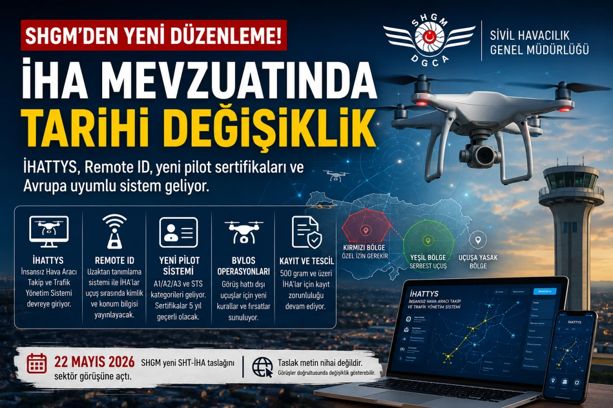 SHGM&rsquo;den İHA Mevzuatında Kapsamlı Değişiklik: İHATTYS, Remote ID ve Yeni Pilot Sistemi Geliyor
